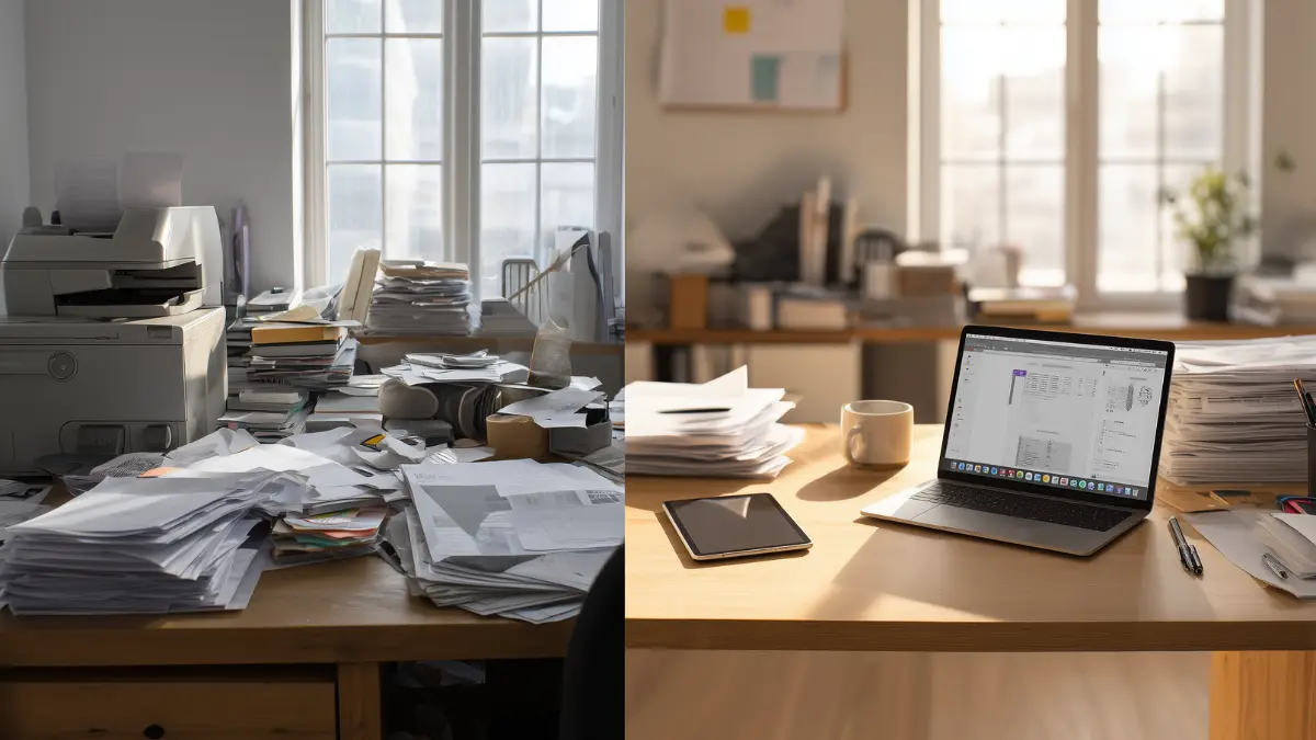 Side-by-side comparison of an Excel spreadsheet and a mobile attendance management app