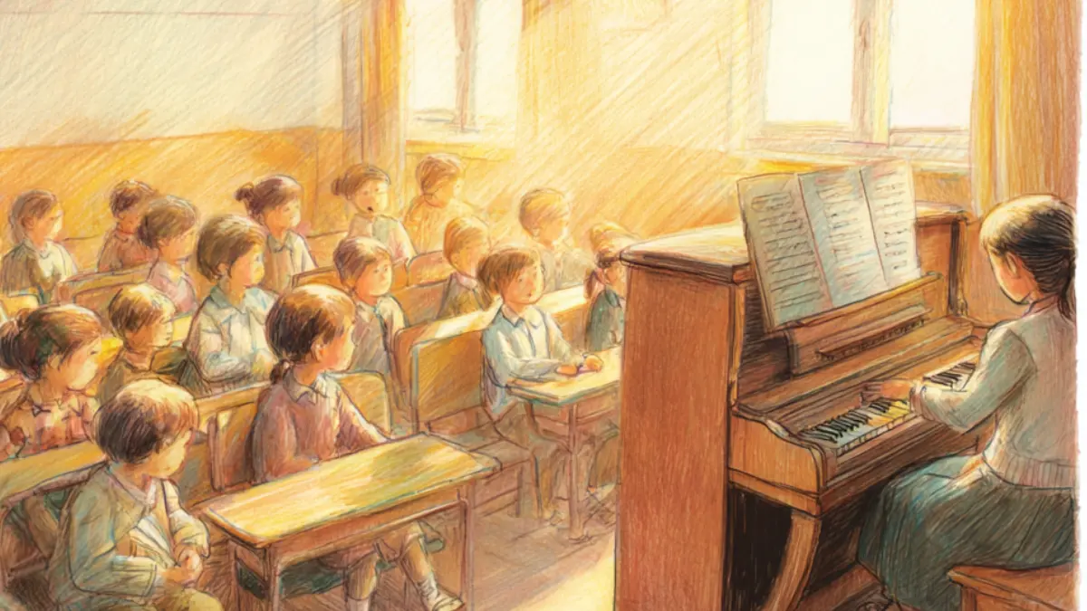 Musiklehrer notiert die Anwesenheit seiner Schüler auf einem Tablet